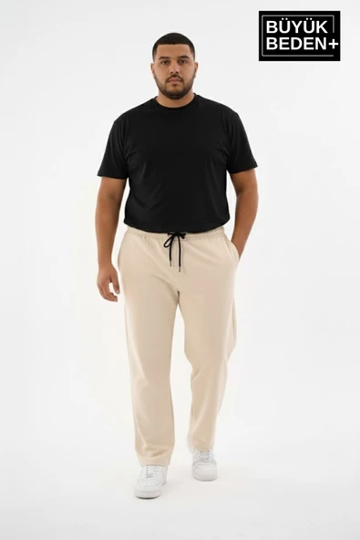 Erkek Büyük Beden Rahat Kalıp, Lastikli Bel, Paça Reçmeli Eşofman Altı SPR26BEA952 ürün görseli 1