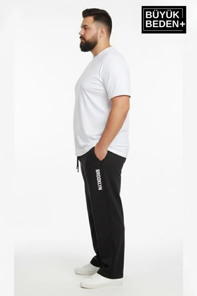 Erkek Büyük Beden BROOKLYN Baskılı Rahat Kesim Lastikli Bel Paça Reçme Eşofman Altı SPR26EA952-2 - Resim 3
