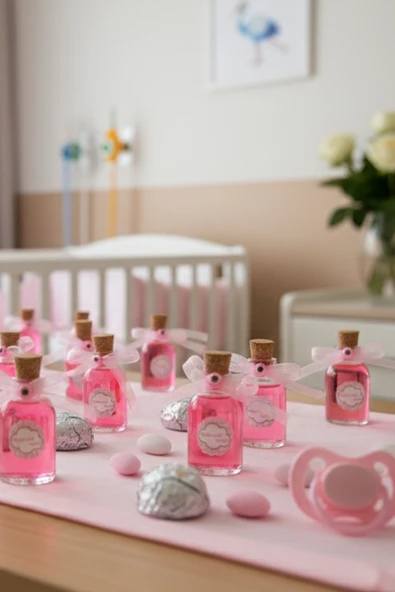 25 Adet Kurdela Nazar Boncuklu Hediyelik Kolonya Şişesi, Nikah Şekeri, Bebek Şekeri - Pembe ürün görseli 1