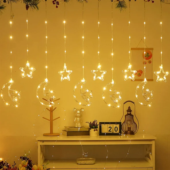Led Işık - Ay Yıldız Perde  10 Saçaklı ürün görseli 1