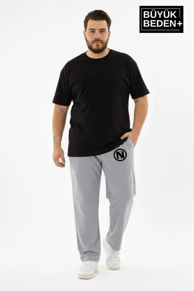 Erkek Büyük Beden N Logo Baskılı Rahat Kesim Lastikli Bel Paça Reçme Eşofman Altı SPR26EA952-4 - Resim 5