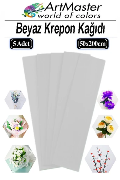 Krapon Kağıdı Beyaz Renk 5 Adet 50x200 cm Grapon Kağıdı 5'li Okul Proje Sınıf Anaokulu Kreş ürün görseli 1