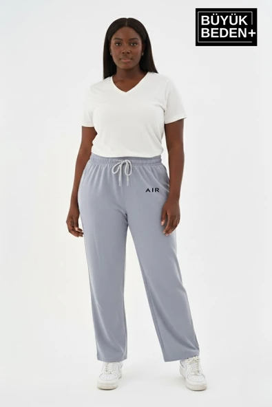 Kadın Büyük Beden Rahat Kesim Paça Reçme AR Baskılı Beli Lastikli Eşofman Altı SPR26EAK952-1 ürün görseli 1