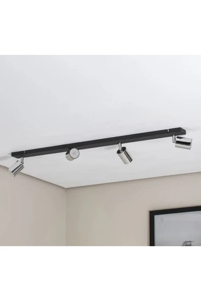 GU10 Dörtlü 4’lü Siyah Gövde Krom Başlıklı Hareketli Tasarruflu LED Tavan Spot Avize - Resim 2