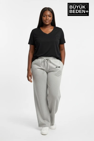 Kadın Büyük Beden Rahat Kesim Paça Reçme AR Baskılı Beli Lastikli Eşofman Altı SPR26EAK952-1 - Resim 5