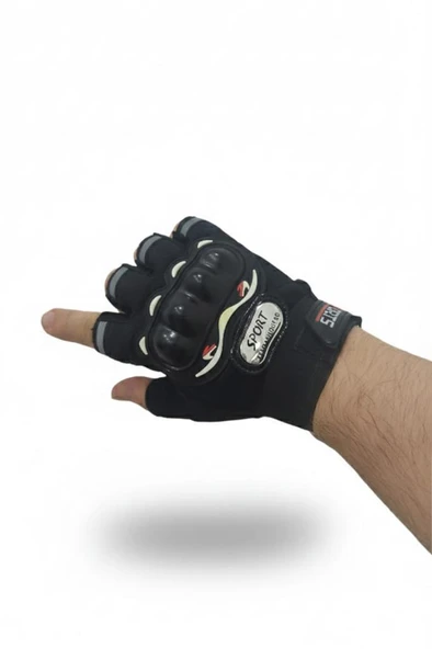 Unisex Korumalı Yarım Bisiklet Motorsiklet Eldiveni Parmaksız - Resim 3