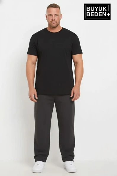Erkek Büyük Beden Rahat Kalıp, Lastikli Bel, Paça Reçmeli Eşofman Altı SPR26BEA952 - Resim 7