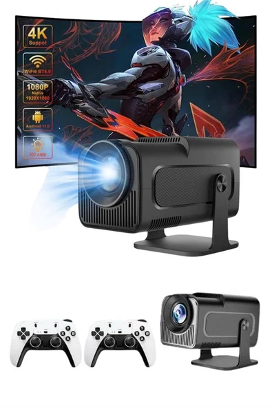 4K Android Smart Wi-fi Çift Kollu Projeksiyon Game Box Kumandalı Taşınabilir - Resim 4