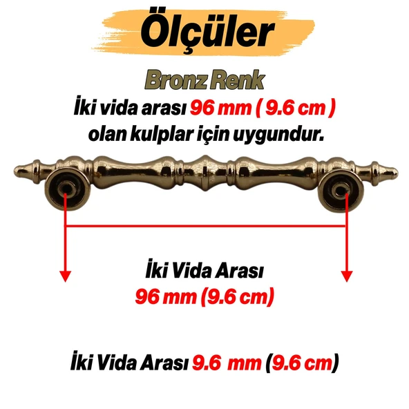 Mobilya Çekmece Mutfak Dolabı Dolap Kulpları Kulbu Kulpu Bronz Metal Kulp 96 mm - 9.6 cm - Resim 3