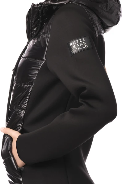 Kadın Kapüşonlu Parlak Şişme Ön, Fermuar Detaylı Spor Mont - Resim 7