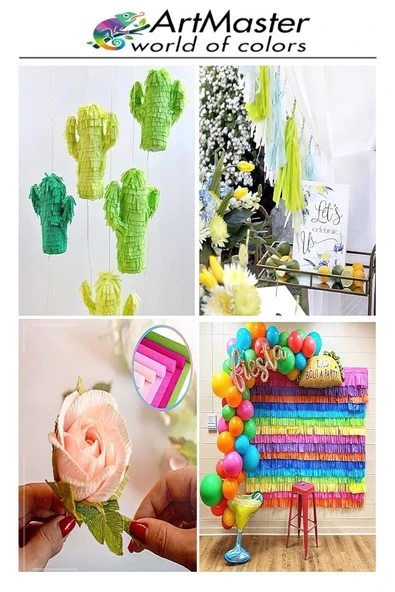 Krapon Kağıdı Pembe Renk 10 Adet 50x200 cm Grapon Kağıdı 10'lu Okul Proje Sınıf Anaokulu Kreş Süsleme - Resim 3