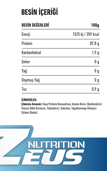 SOYA PROTEIN ( VEGAN PROTEİN KAYNAĞI ) Zeus Nutrition 400gr-Çikolata - Resim 2