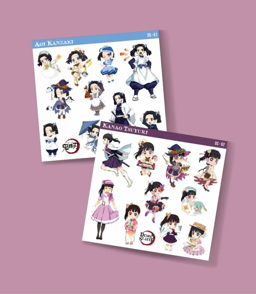 Kanao Tsuyuri-Demon Slayer-Aoi Kanzaki-parlak kağıt -2li sticker set süsleme - Resim 2