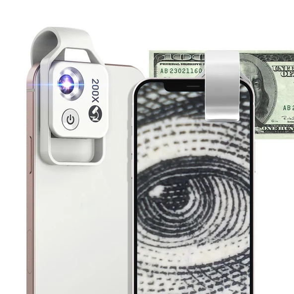 Apexel 200x Büyütmeli Mobil Mikroskop Telefon Lensi LED Işıklı Portatif Tak Çalıştır Polarize Filtreli - Resim 4