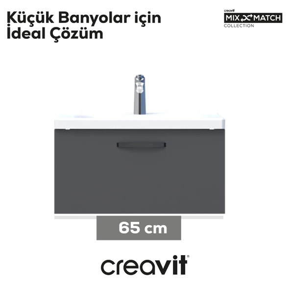 D10 Eksen Lavabo Dolabı Çekmeceli 65 cm Antrasit Melamin - Resim 3