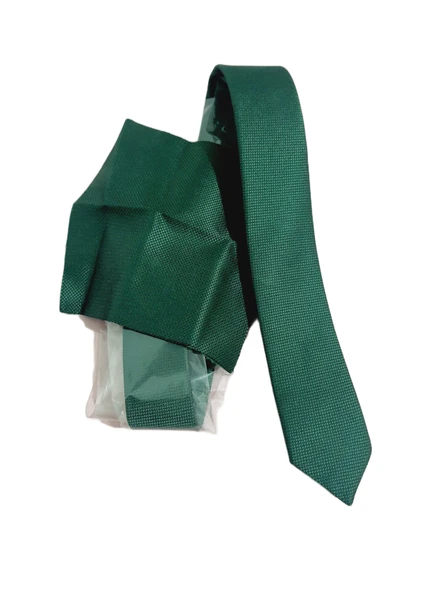 JTAW25KRV1672 MENDİLLİ İNCE KRAVAT  %100 MİCROFİBER KOYU YEŞİL DÜZ JANTİ KRAVAT ürün görseli 1