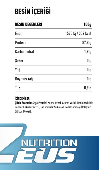 SOYA PROTEIN ( VEGAN PROTEİN KAYNAĞI ) Zeus Nutrition 400gr-Çilek - Resim 2