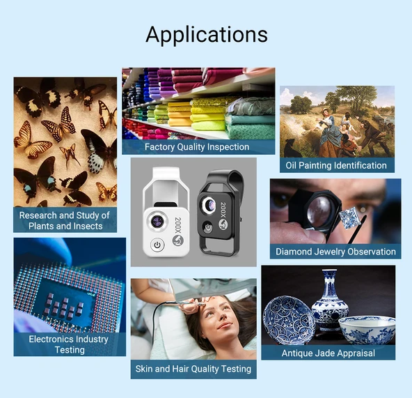 Apexel 200x Büyütmeli Mobil Mikroskop Telefon Lensi LED Işıklı Portatif Tak Çalıştır Polarize Filtreli - Resim 6