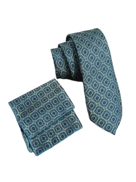 JTAW25KRV1670 MENDİLLİ KRAVAT %100 MİCROFİBER MAVİ RENK DESENLİ JANTİ KRAVAT ürün görseli 1