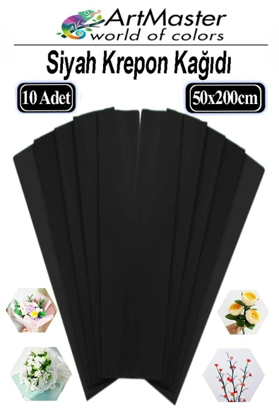 Krapon Kağıdı Siyah Renk 10 Adet 50x200 cm Grapon Kağıdı 10'lu Okul Proje Sınıf Anaokulu Kreş Süsleme ürün görseli 1