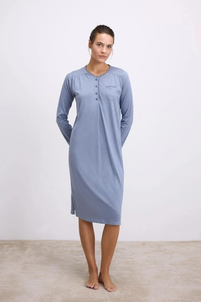 MDB MdbShop Modal Uzun Kollu Düğmeli Gecelik ürün görseli 1