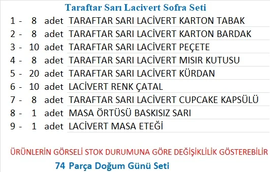 Taraftar Sarı Lacivert Sofra Seti - Resim 2