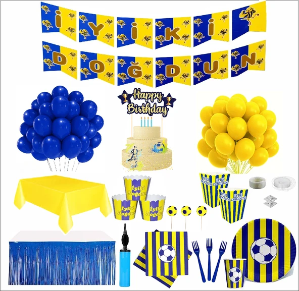 Taraftar Sarı Lacivert 24 Kişilik Full Doğum Günü Seti ürün görseli