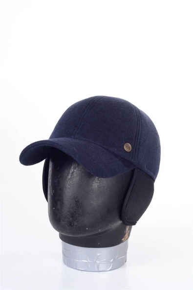 Kulaklı Lacivert Kaşe Şapka Kışlık Kaşe Erkek Şapka - Resim 5