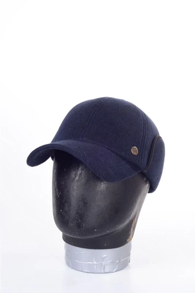 Kulaklı Lacivert Kaşe Şapka Kışlık Kaşe Erkek Şapka - Resim 3