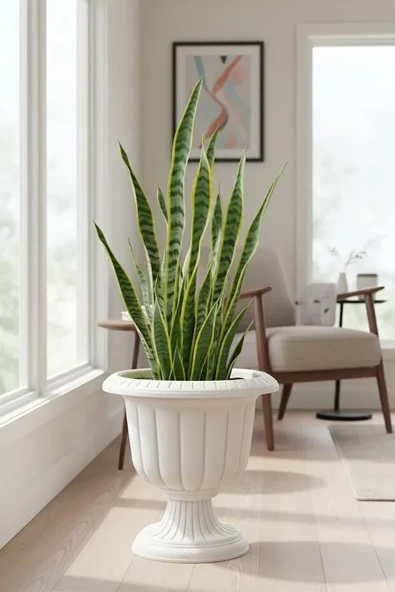 Nergis Dekoratif Kırık Beyaz Ayaklı Saksı - Plastik Çiçek Bahçe Ve Salon Saksısı 25 Litre ürün görseli 1