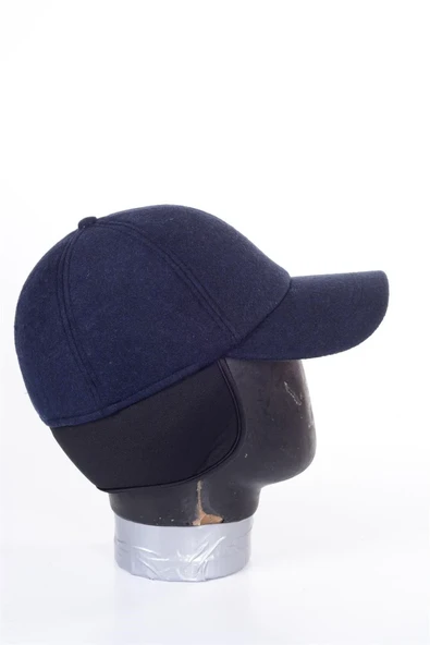 Kulaklı Lacivert Kaşe Şapka Kışlık Kaşe Erkek Şapka - Resim 4