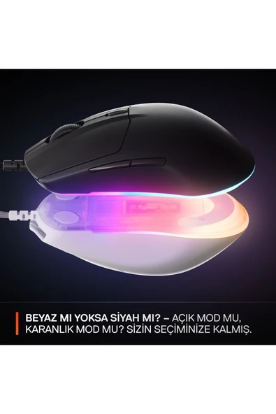 SteelSeries Rival 3 Gen 2 Optik 6 Tuş 8500DPI Kablolu RGB Gaming (Oyuncu) Mouse - Beyaz - Resim 9
