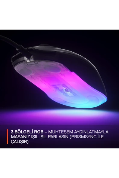 SteelSeries Rival 3 Gen 2 Optik 6 Tuş 8500DPI Kablolu RGB Gaming (Oyuncu) Mouse - Siyah - Resim 7