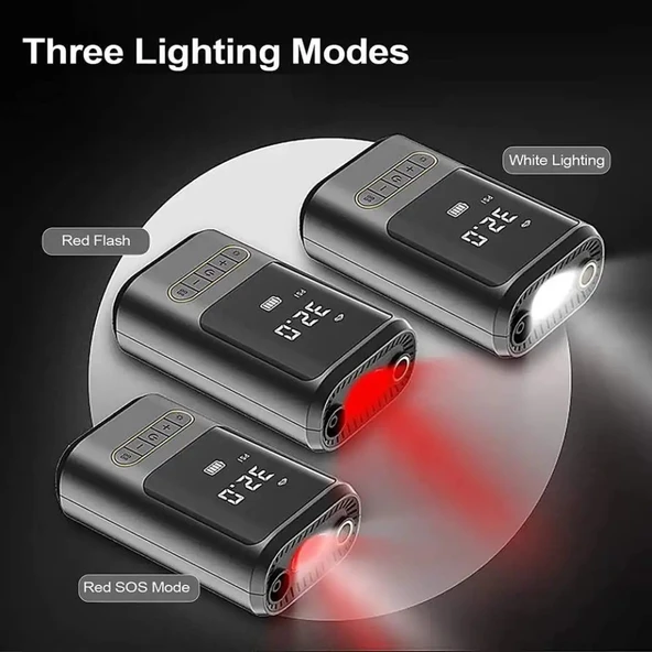 Kablosuz Oto Araç Mini 4000mAh 150 PSI Işıklı Oto Hava Kompresörü - Resim 3