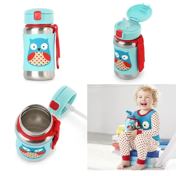 Skip Hop Zoo Pipetli Paslanmaz Çelik Suluk 350 ml Baykuş - Resim 4