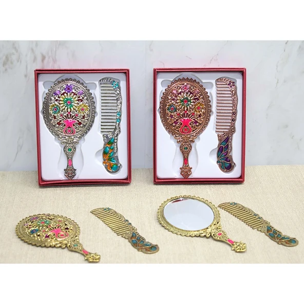 Çiçekli Ayna Ve Tarak Seti Küçük Boy ürün görseli 1