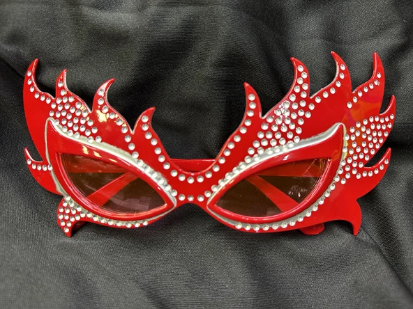 Taşlı Göz Kamaştıran Gecenin Yıldızı Kırmızı Parti Alev Gözlük ürün görseli 1