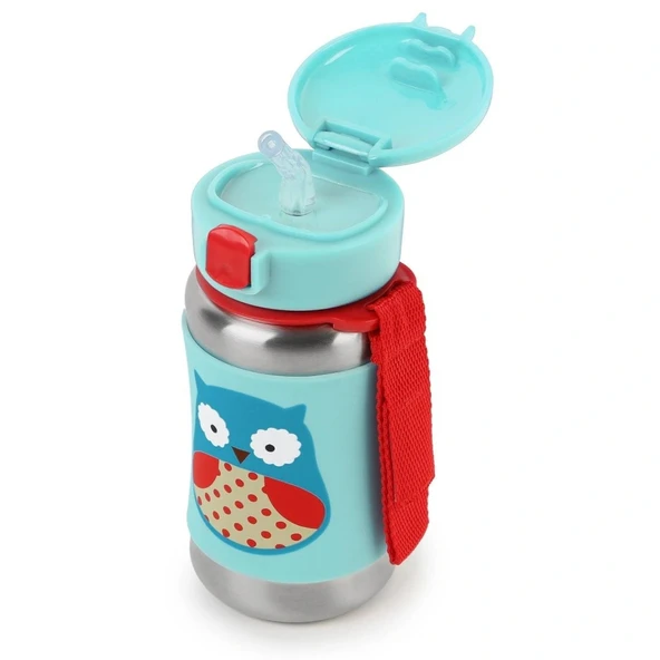 Skip Hop Zoo Pipetli Paslanmaz Çelik Suluk 350 ml Baykuş - Resim 2