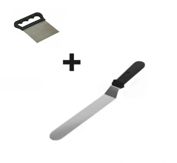 2li Set Hamur Şekillendirici Eğik Pasta Spatulası Ve Metal Hamur Kesici Kazıyıcı Spatula ürün görseli 1