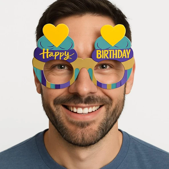 Doğum Günü Renkli Karton Happy Birthday Gözlüğü 6 Adet - Resim 2