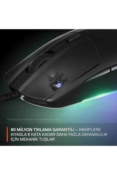 SteelSeries Rival 3 Gen 2 Optik 6 Tuş 8500DPI Kablolu RGB Gaming (Oyuncu) Mouse - Siyah - Resim 6