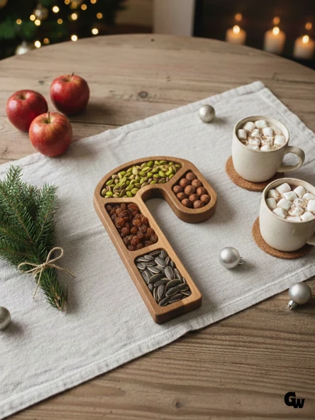 Yılbaşı Sunum Tabağı Noel Baston Şeker Doğal Ahşap Çerez Tabağı(KAYIN / GÜRGEN) Ahşap Rengi AHŞAP - 10 ADET ürün görseli 1