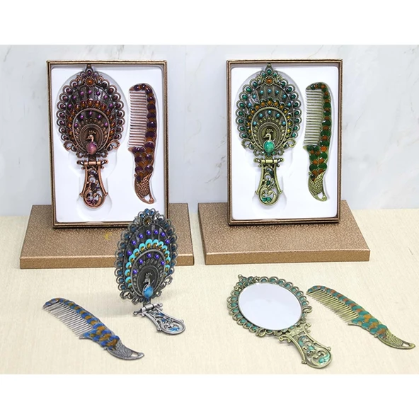 Tavuskuşu Katlanabilir Ayna Ve Tarak Seti Büyük Boy - Resim 2