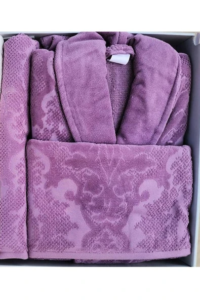 Özdilek Curve Aile Bornoz Seti Mürdüm-Krem - Resim 2