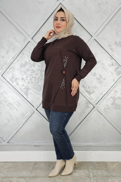 KADIN TAŞ VE DÜĞME DETAYLI TESETTÜR TUNİK - Resim 4