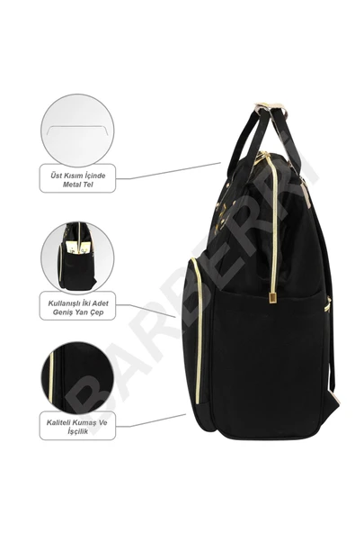 Çok Amaçlı Anne Bebek Bakım Sırt Çantası Klasik Siyah - Resim 4