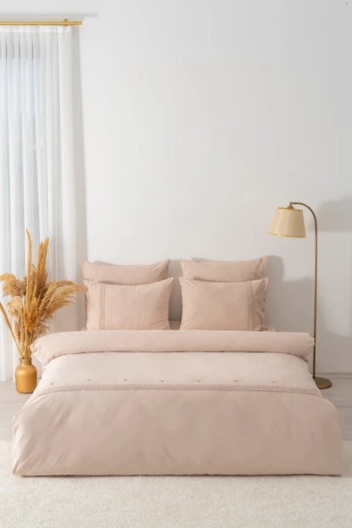 Grace Vizon Güpürlü Çift Kişilik %100 Pamuklu Nevresim Seti - 6 Parça Çeyiz Seti - Resim 3