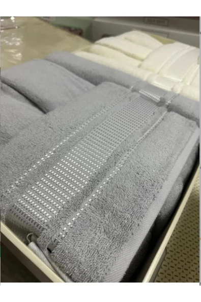 Özdilek Colourist Bornoz Seti Gri Krem Büyük Beden Kadın(XL), Erkek(XL) - Resim 3