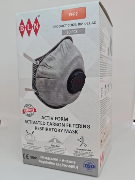 BLN BM 022 AC FFP2 NR AKTİF KARBON FİLTRELİ TOZ MASKE (20 ADET) - Resim 4