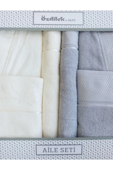 Özdilek Ditsy Aile Bornoz Seti- Krem Gri - Resim 2